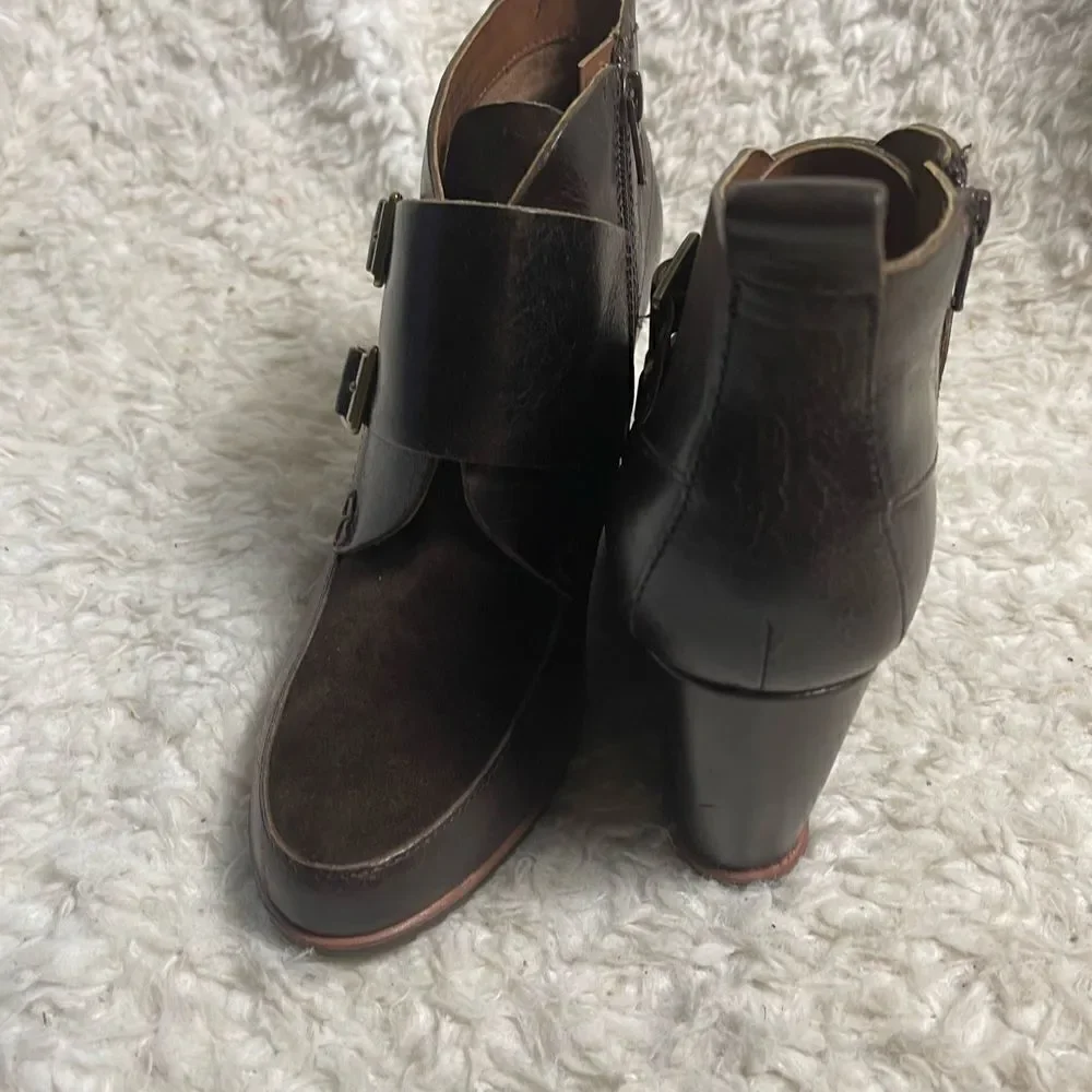 Kork Ease Honska Ankle Boots Leather Brown Wedge Size 7.5M